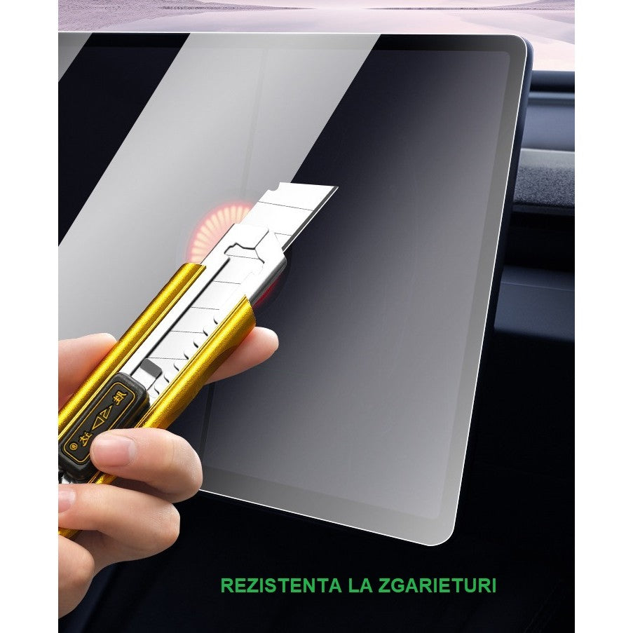 Set 2 Folii de Sticla Securizata, Flippy, Compatibila cu Tesla Model 3 / Tesla Model Y, Ecran Frontal si Spate, 4K Ultra HD, Anti-amprenta, 2.5D, Transparent-4