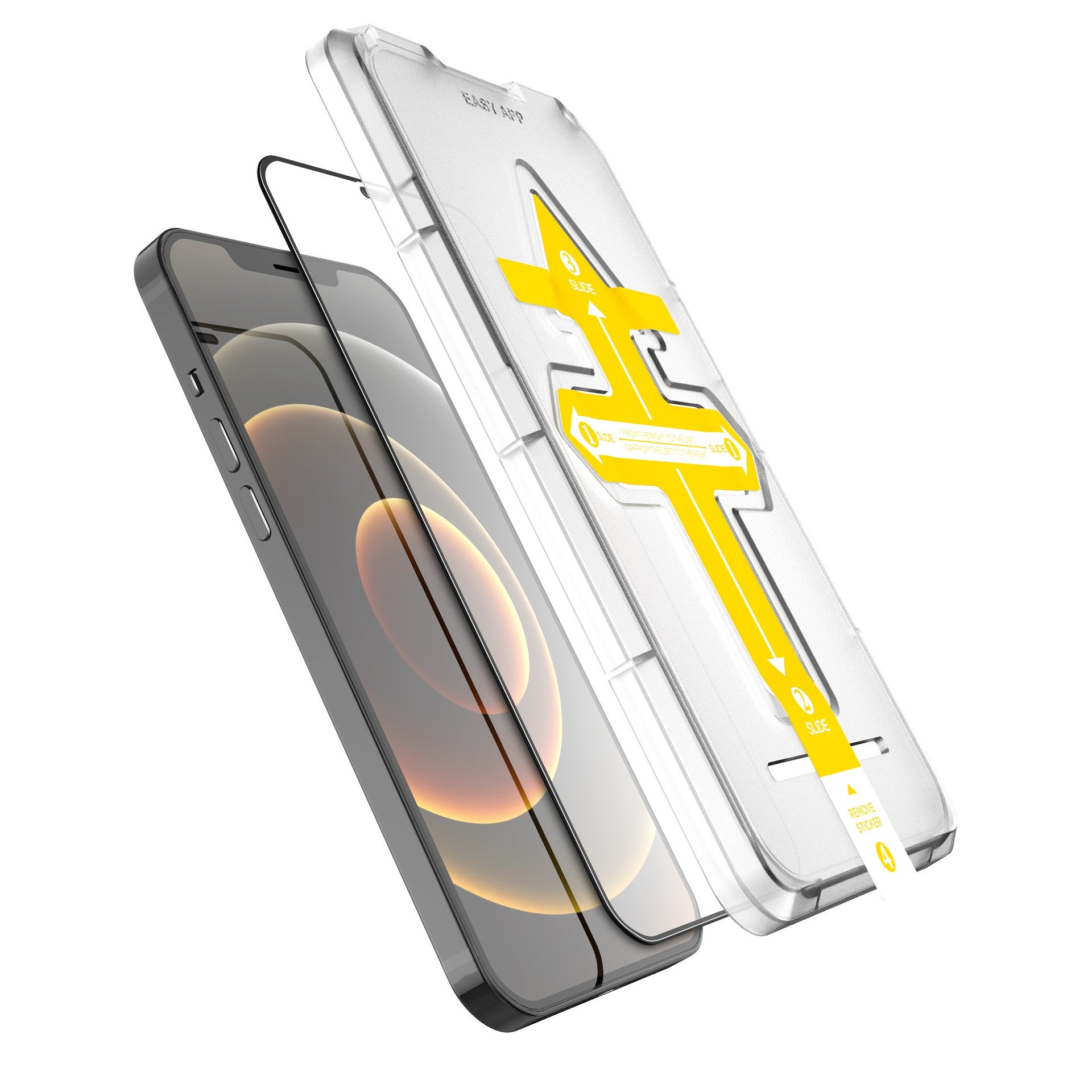 Set 2 folii sticla securizata cu sistem de montare usor si rapid Full Cover 3D Flippy compatibila cu Apple iPhone 12 Pro Max Negru-0