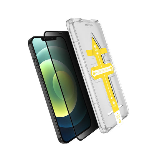Set 2 folii sticla securizata cu sistem de montare usor si rapid Full Cover 3D Privacy Flippy compatibila cu Apple iPhone 12 / 12 Pro-0