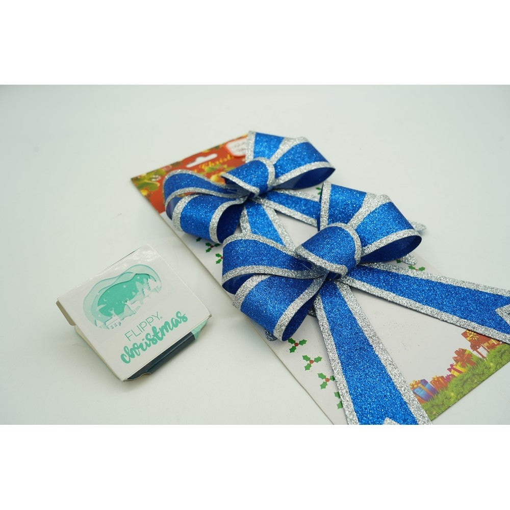 Set 2 fundite pentru brad, Albastre, cu margini argintii, 13 x 18 cm, PVC, Flippy-1