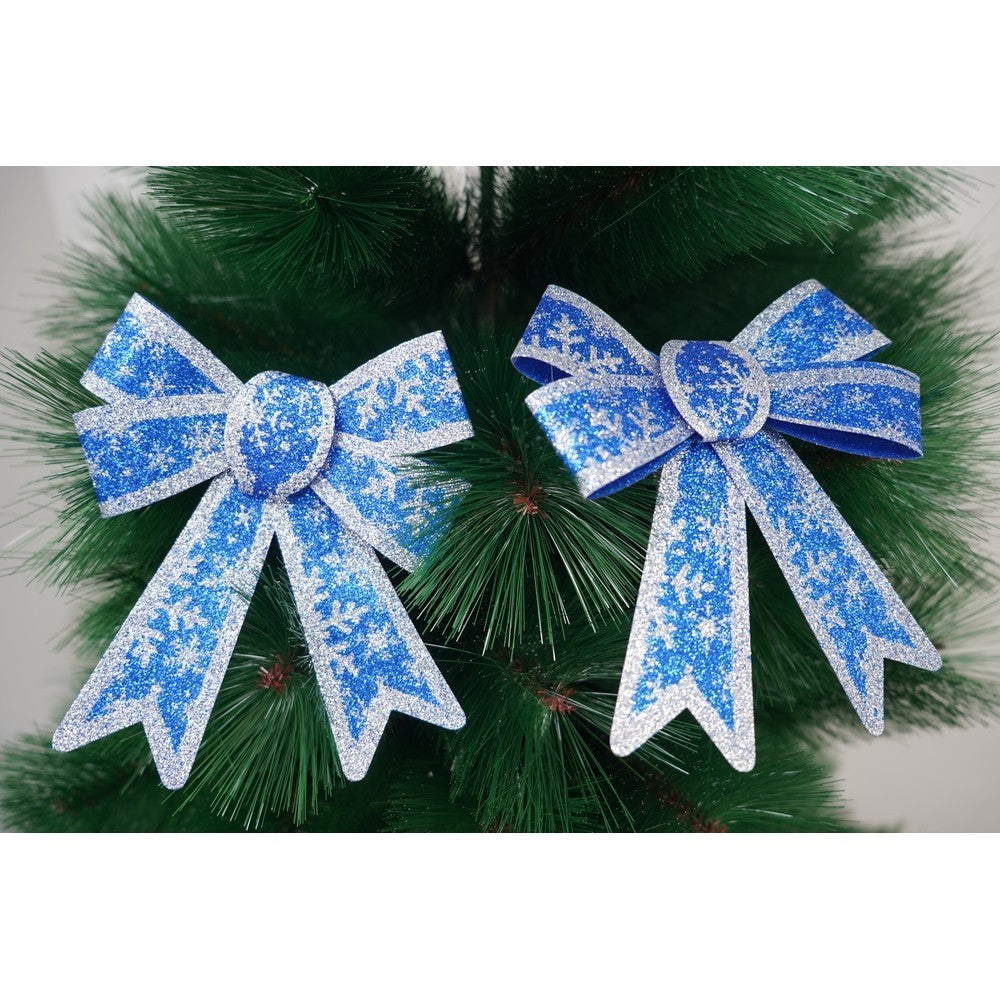 Set 2 fundite pentru brad, Albastre, model de nea, cu margini argintii, 13 x 18 cm, PVC, Flippy-1