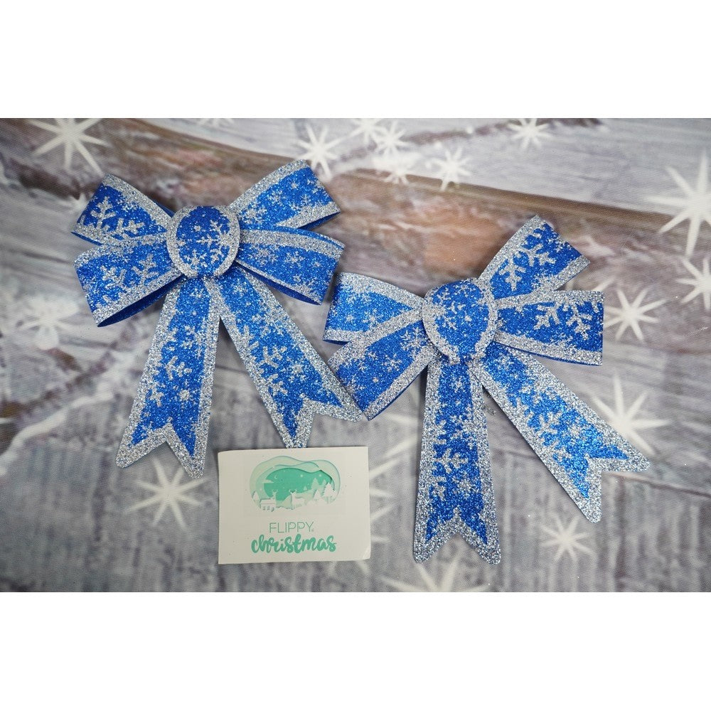 Set 2 fundite pentru brad, Albastre, model de nea, cu margini argintii, 13 x 18 cm, PVC, Flippy-2