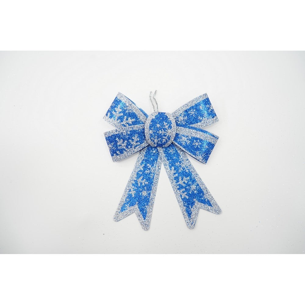 Set 2 fundite pentru brad, Albastre, model de nea, cu margini argintii, 13 x 18 cm, PVC, Flippy-5