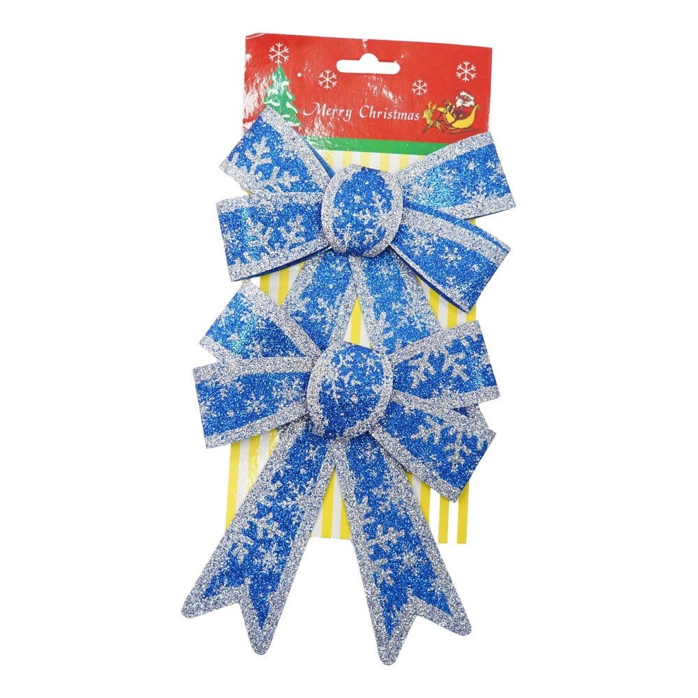 Set 2 fundite pentru brad, Albastre, model de nea, cu margini argintii, 13 x 18 cm, PVC, Flippy-0