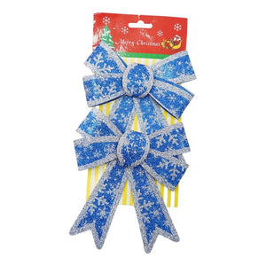 Set 2 fundite pentru brad, Albastre, model de nea, cu margini argintii, 13 x 18 cm, PVC, Flippy-0
