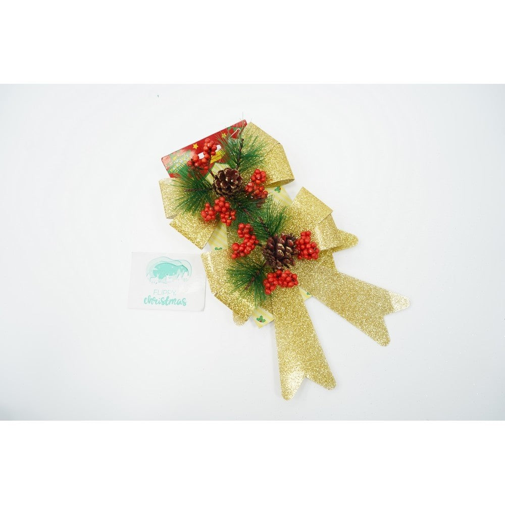 Set 2 fundite pentru brad, Aurii, decorate, cu sclipici, 14 x 19 cm, din poliester, Flippy-3