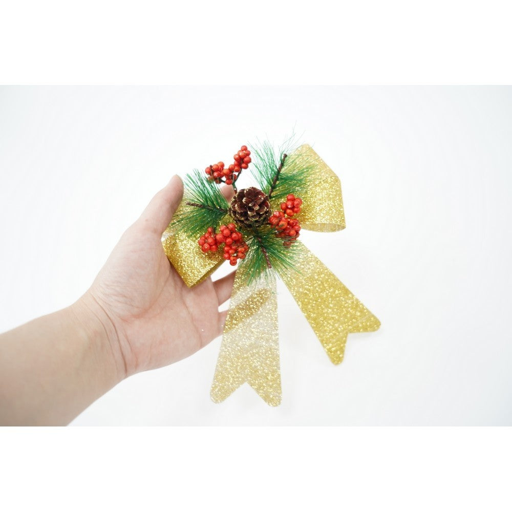Set 2 fundite pentru brad, Aurii, decorate, cu sclipici, 14 x 19 cm, din poliester, Flippy-4
