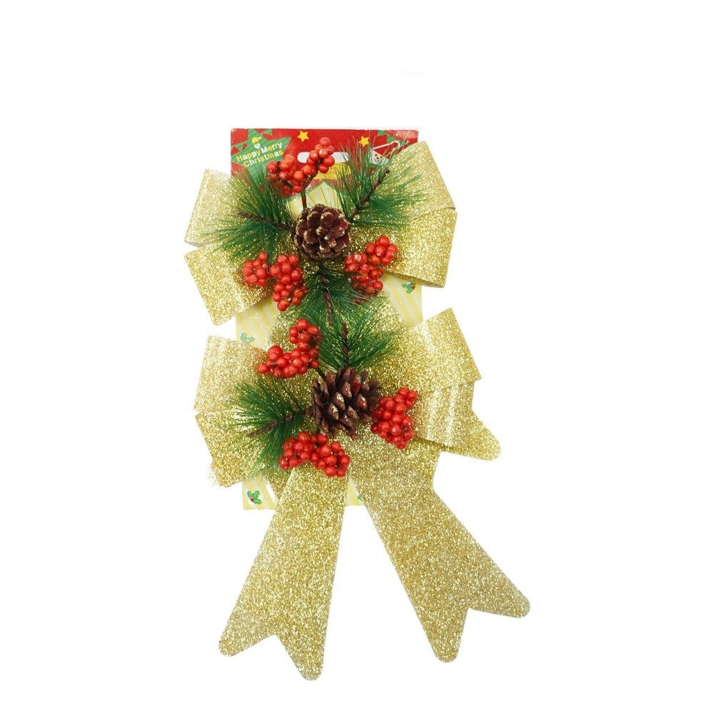 Set 2 fundite pentru brad, Aurii, decorate, cu sclipici, 14 x 19 cm, din poliester, Flippy-0