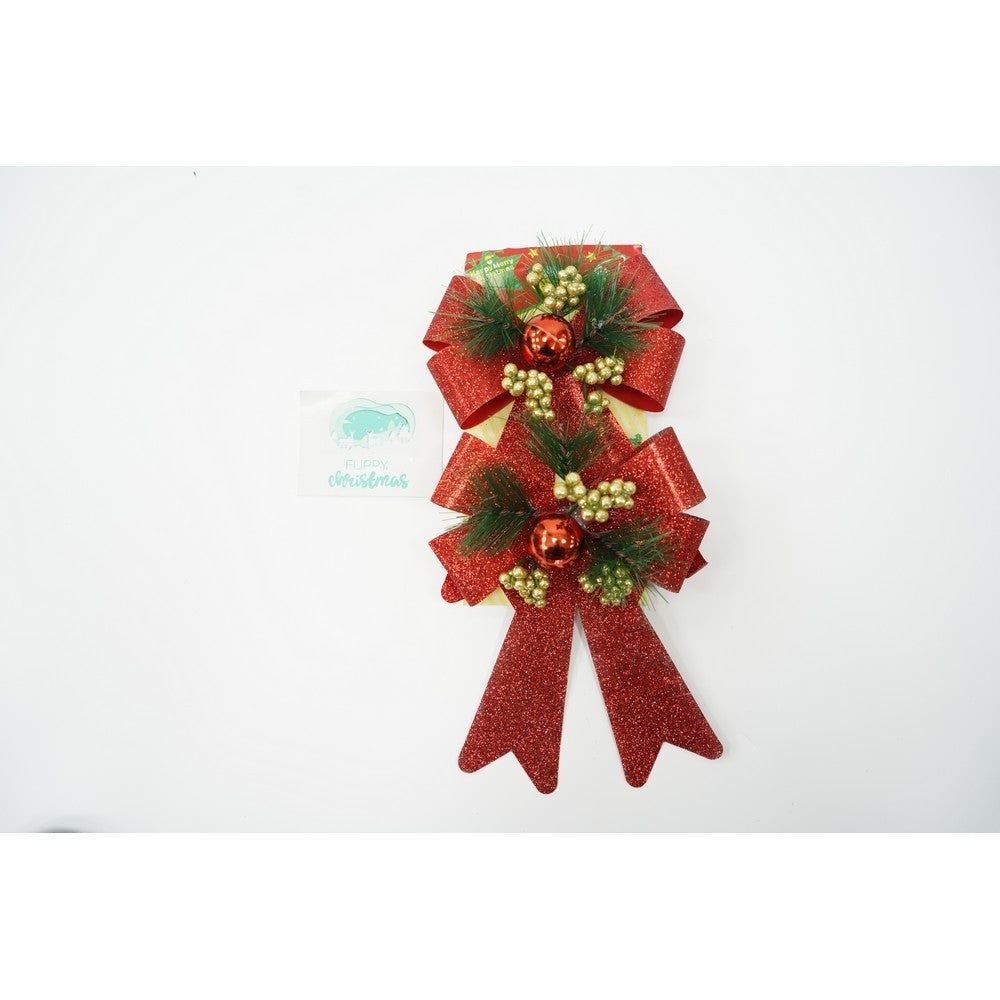Set 2 fundite pentru brad, Rosii, decorate, cu sclipici, 14 x 19 cm, din poliester, Flippy-3