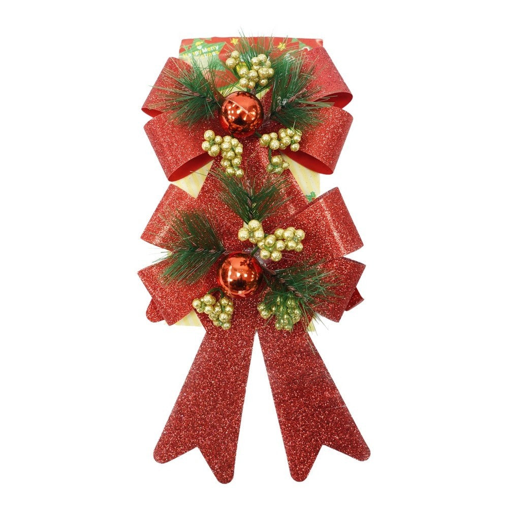 Set 2 fundite pentru brad, Rosii, decorate, cu sclipici, 14 x 19 cm, din poliester, Flippy-0