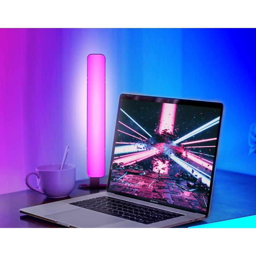 Set 2 Lampi de Birou, Flippy, RGB Colorat, 28 LED, Putere 5V, Telecomanda cu 24 de Taste, Cablu USB, Negru, 25.5x4x3.5cm-1