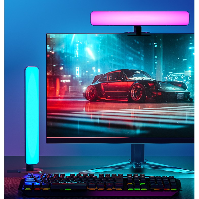 Set 2 Lampi de Birou, Flippy, RGB Colorat, 28 LED, Putere 5V, Telecomanda cu 24 de Taste, Cablu USB, Negru, 25.5x4x3.5cm-6