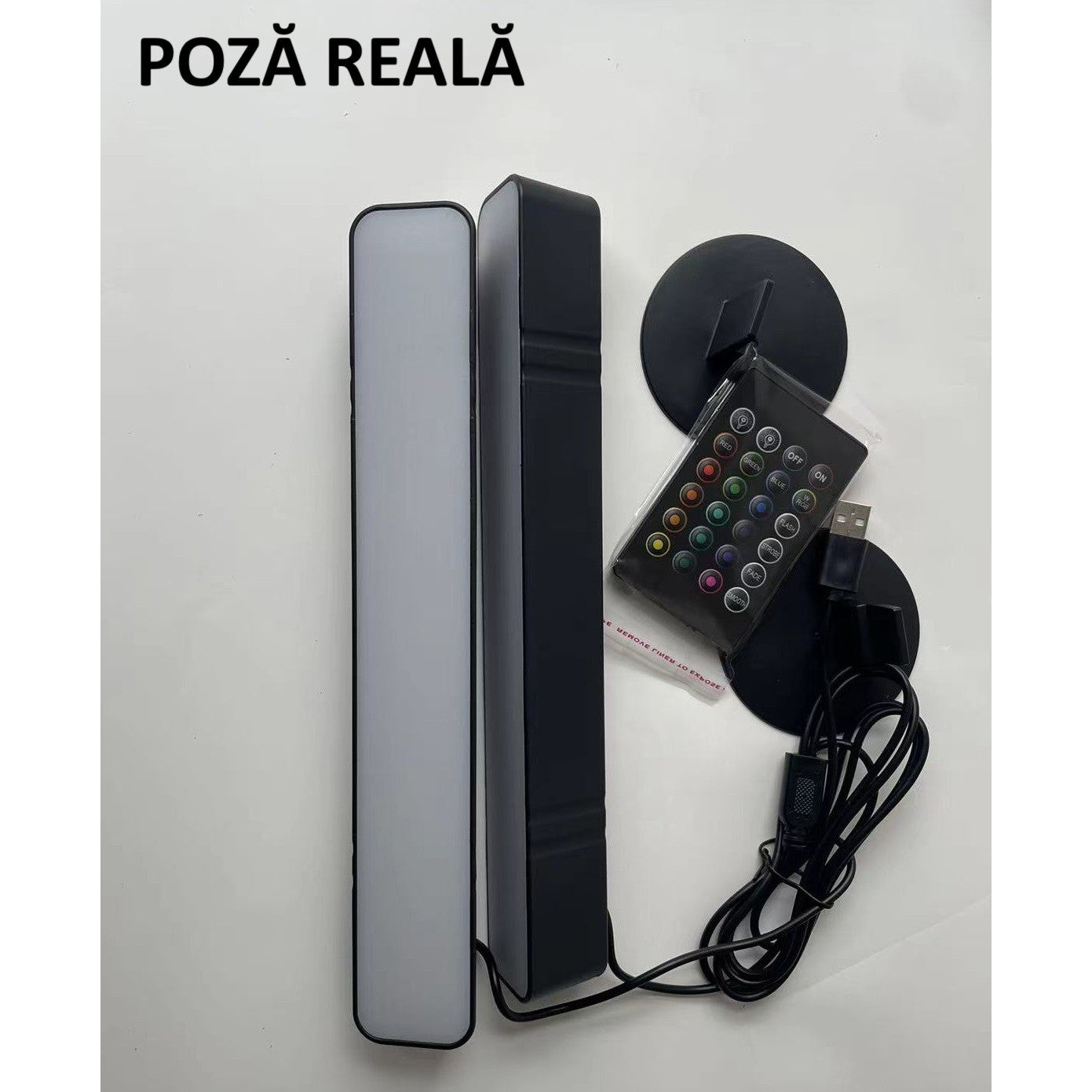 Set 2 Lampi de Birou, Flippy, RGB Colorat, 28 LED, Putere 5V, Telecomanda cu 24 de Taste, Cablu USB, Negru, 25.5x4x3.5cm-9