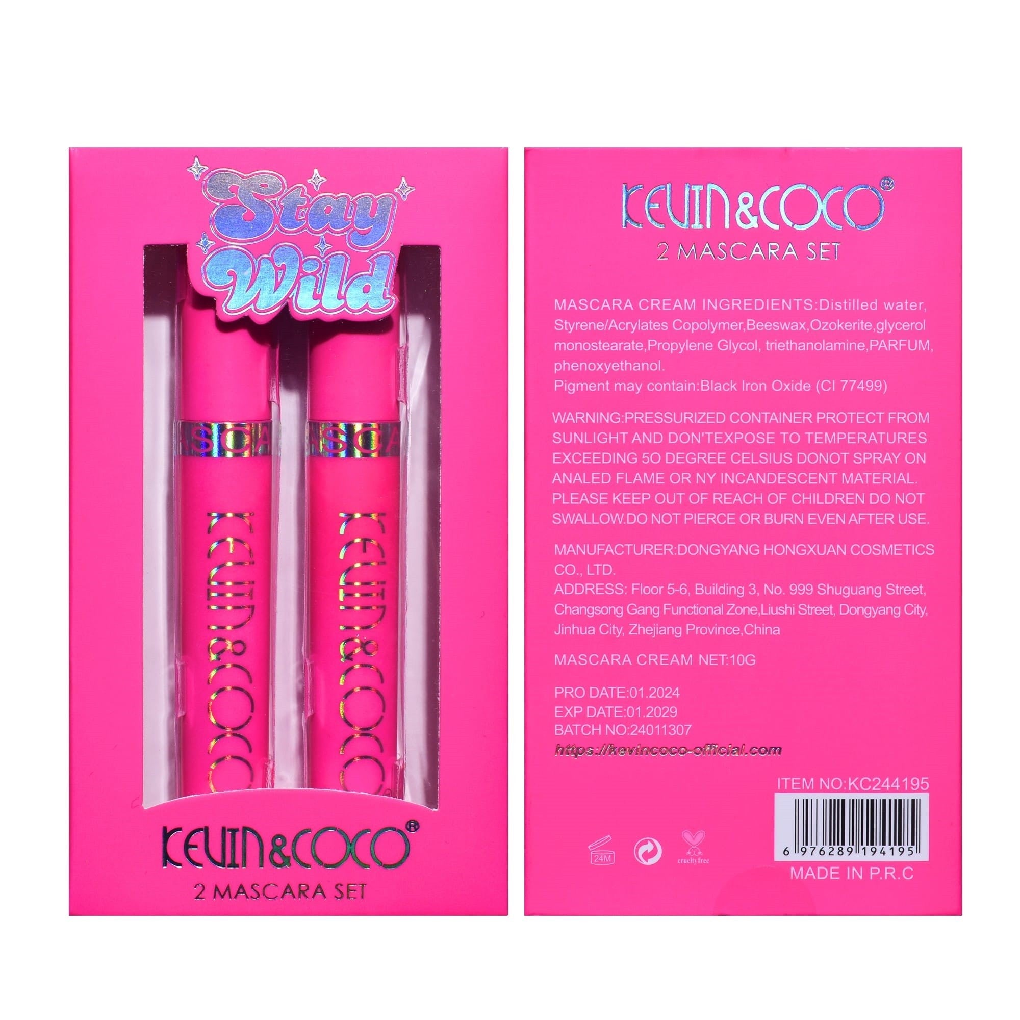 Set 2 Mascara, KEVIN & COCO, Stay Wild, 2 culori, 15.1 x 8.5 x 2.2 cm, Negru/Maro-3