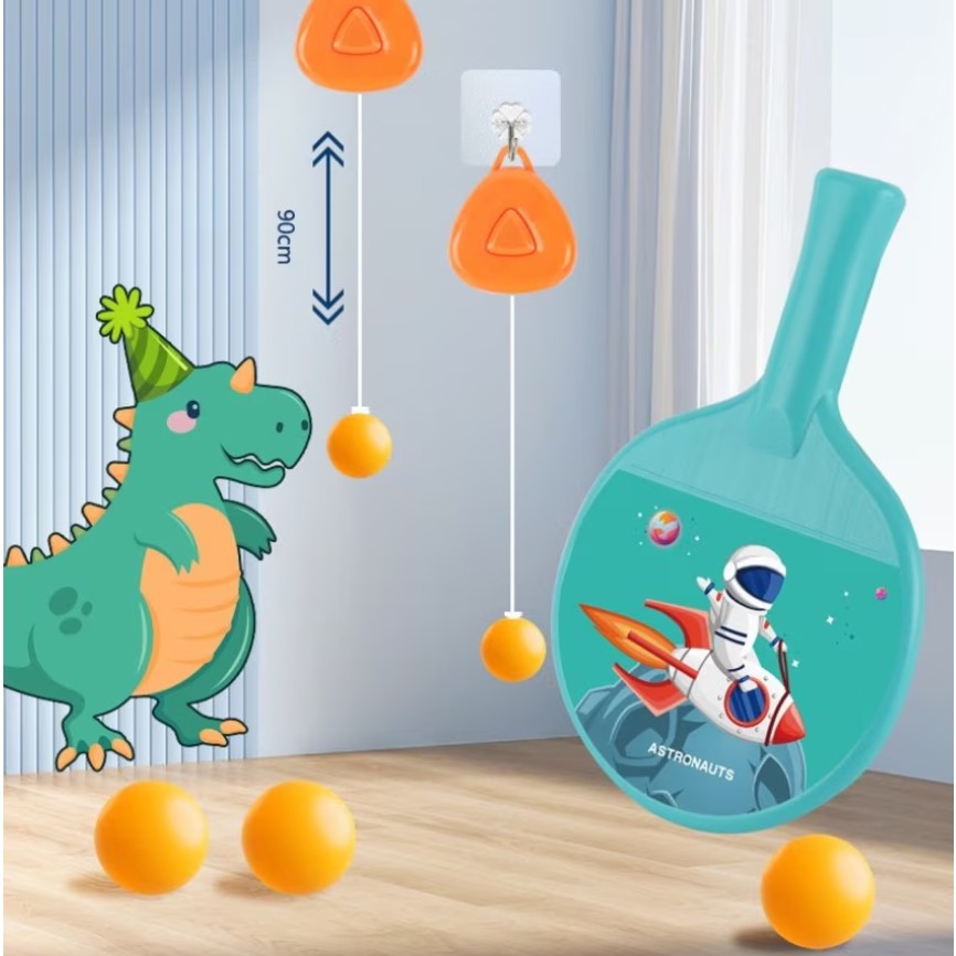 Set 2 Palete de Tenis de Masa, Flippy, pentru Copii, Design Animat, Tematica Astronauti, Accesoriu de Agatat Inclus si 4 Mingi, Albastru-1