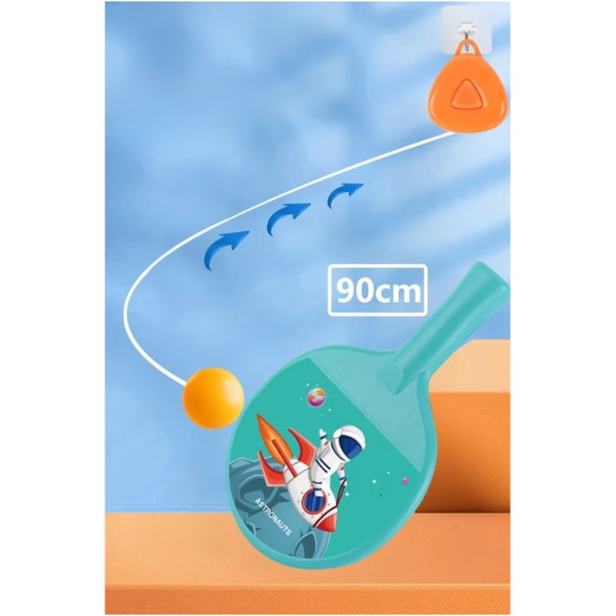 Set 2 Palete de Tenis de Masa, Flippy, pentru Copii, Design Animat, Tematica Astronauti, Accesoriu de Agatat Inclus si 2 Mingi, Albastru-5