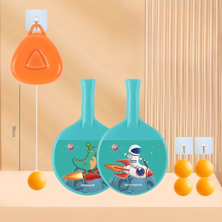 Set 2 Palete de Tenis de Masa, Flippy, pentru Copii, Design Animat, Tematica Astronauti, Accesoriu de Agatat Inclus si 4 Mingi, Albastru-10