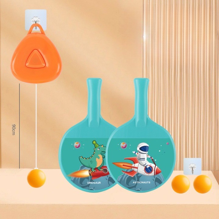 Set 2 Palete de Tenis de Masa, Flippy, pentru Copii, Design Animat, Tematica Astronauti, Accesoriu de Agatat Inclus si 2 Mingi, Albastru-11