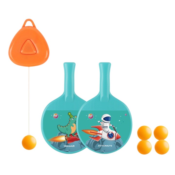 Set 2 Palete de Tenis de Masa, Flippy, pentru Copii, Design Animat, Tematica Astronauti, Accesoriu de Agatat Inclus si 4 Mingi, Albastru-0