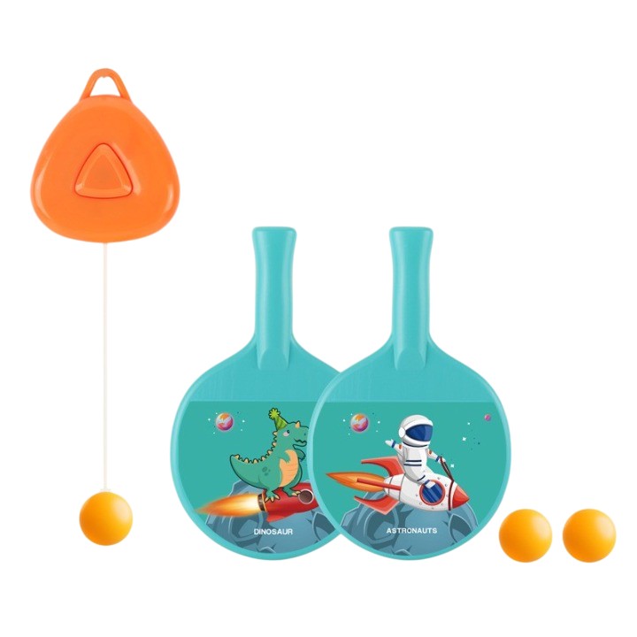 Set 2 Palete de Tenis de Masa, Flippy, pentru Copii, Design Animat, Tematica Astronauti, Accesoriu de Agatat Inclus si 2 Mingi, Albastru-0