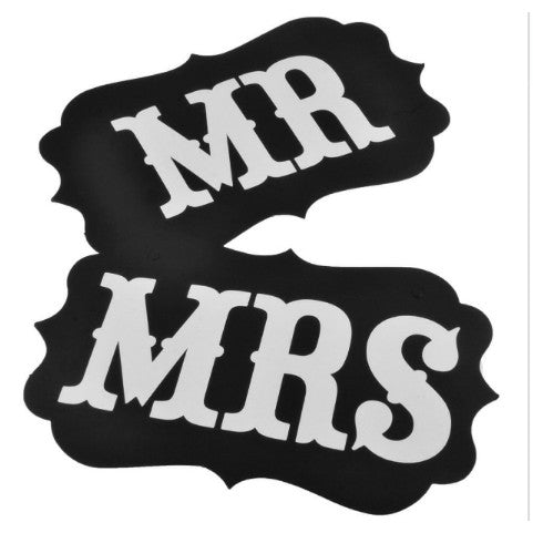 Set 2 Bannere, Flippy, cu Agatatoare, Tematica Nunta, Pancarde Model Mr si Mrs, Negru-0