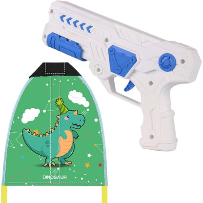 Set 2 Piese Jucarie Interactiva, Flippy, Pistol de Catapultare + Zmeu, din Plastic si Panza, +8 Ani, Impermeabil, Model Dinozaur Verde, Multicolor-3