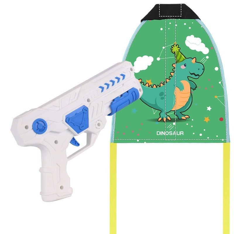 Set 2 Piese Jucarie Interactiva, Flippy, Pistol de Catapultare + Zmeu, din Plastic si Panza, +8 Ani, Impermeabil, Model Dinozaur Verde, Multicolor-0