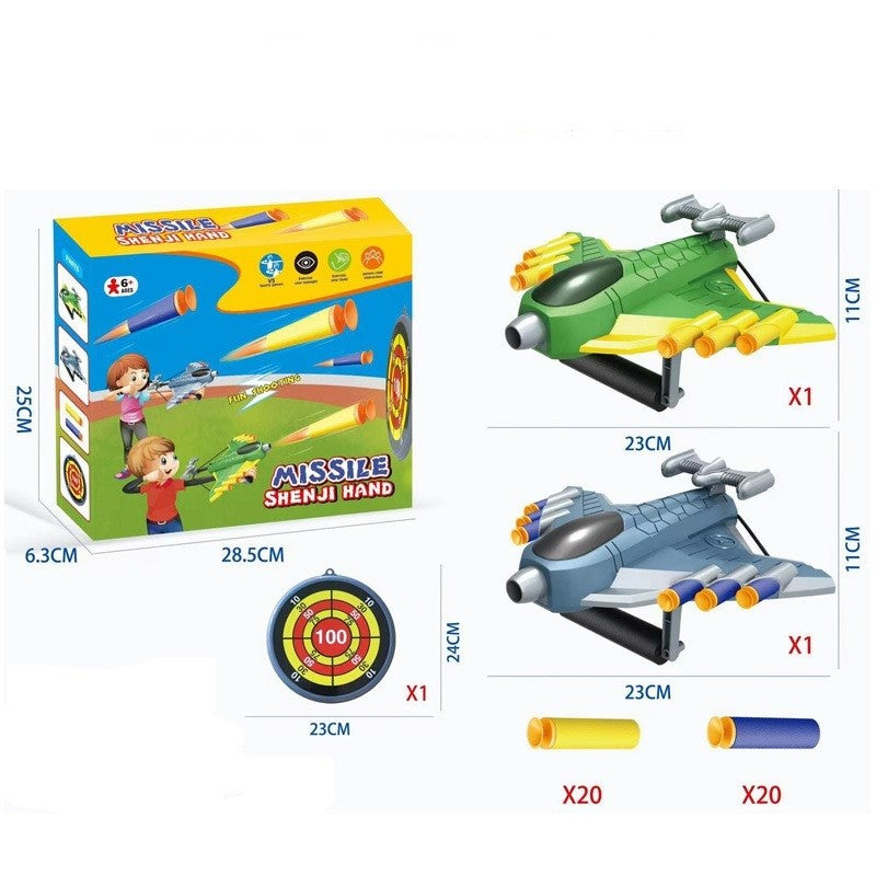 Jucaruie cu Lansator pentru Copii, Flippy, Lanseaza Manual, Tinta, 2 Avioane, 40 de Gloante din Material Moale, Joc Interactiv, 28.5x25x6.3 cm, Gri Verde-1
