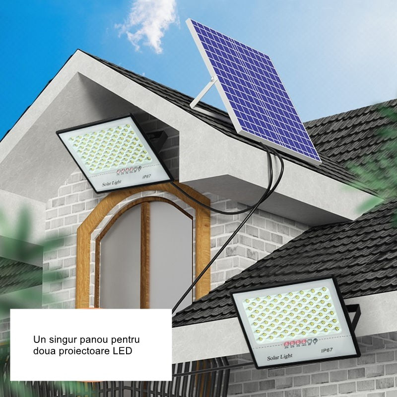 Set 2 proiectoare LED cu Panou Solar Flippy, Senzor de miscare, Telecomanda, Waterproof, 200 LED-uri incorporate, 65W, 24x18 cm, IP67, Design Modern, Negru-3