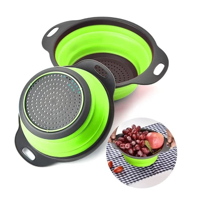 Set 2 strecuratori pliabile din silicon alimentar Flippy, cu manere, fund antiaderent si antialunecare, rotunda, doua dimensiuni, usor de depozitat, compatibil cu masina de spalat vase, verde-3