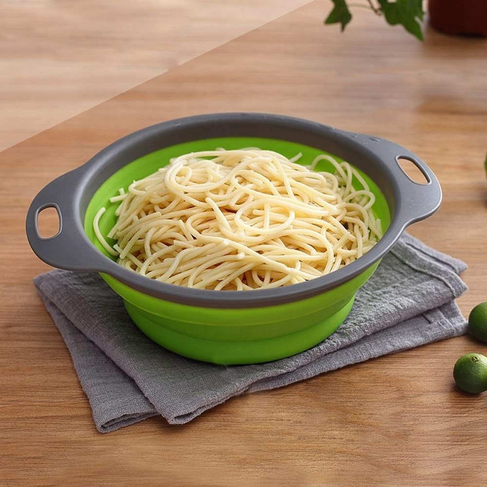 Set 2 strecuratori pliabile din silicon alimentar Flippy, cu manere, fund antiaderent si antialunecare, rotunda, doua dimensiuni, usor de depozitat, compatibil cu masina de spalat vase, verde-6