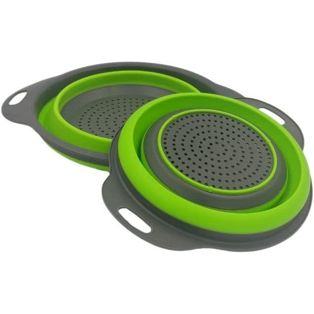 Set 2 strecuratori pliabile din silicon alimentar Flippy, cu manere, fund antiaderent si antialunecare, rotunda, doua dimensiuni, usor de depozitat, compatibil cu masina de spalat vase, verde-7