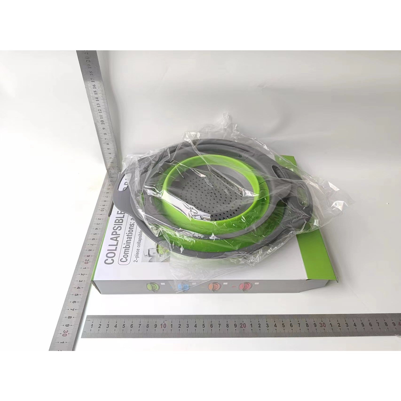 Set 2 strecuratori pliabile din silicon alimentar Flippy, cu manere, fund antiaderent si antialunecare, rotunda, doua dimensiuni, usor de depozitat, compatibil cu masina de spalat vase, verde-9