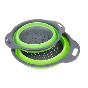Set 2 strecuratori pliabile din silicon alimentar Flippy, cu manere, fund antiaderent si antialunecare, rotunda, doua dimensiuni, usor de depozitat, compatibil cu masina de spalat vase, verde-0