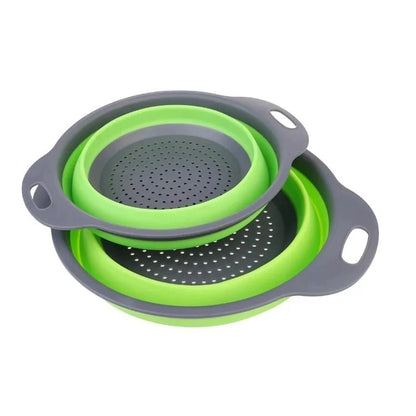 Set 2 strecuratori pliabile din silicon alimentar Flippy, cu manere, fund antiaderent si antialunecare, rotunda, doua dimensiuni, usor de depozitat, compatibil cu masina de spalat vase, verde-0