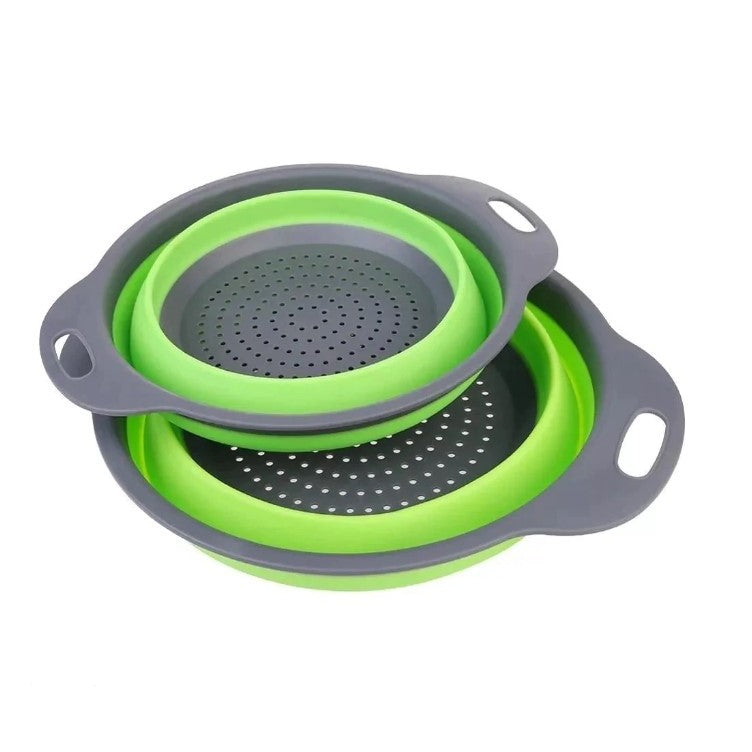 Set 2 strecuratori pliabile din silicon alimentar Flippy, cu manere, fund antiaderent si antialunecare, rotunda, doua dimensiuni, usor de depozitat, compatibil cu masina de spalat vase, verde-0