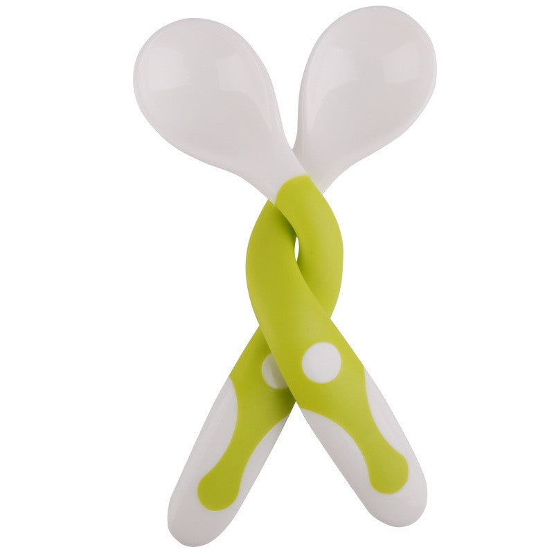 Set 2 Tacamuri pentru Bebelusi, Flippy, fara BPA, Maner din silicon,14.5 x 3.3 cm, Flexibile, +6 luni, Alb/Verde-0