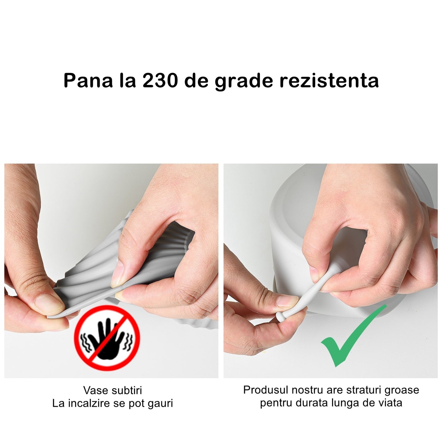 Set 2 tavi din silicon ecologic pentru air fryer Flippy, temperatura maxima 230 grade, reutilizabile, reciclabile, cu manere anti-alunecare, fund antiaderent, 18.7 x 19.5 x 7 cm, gri-2