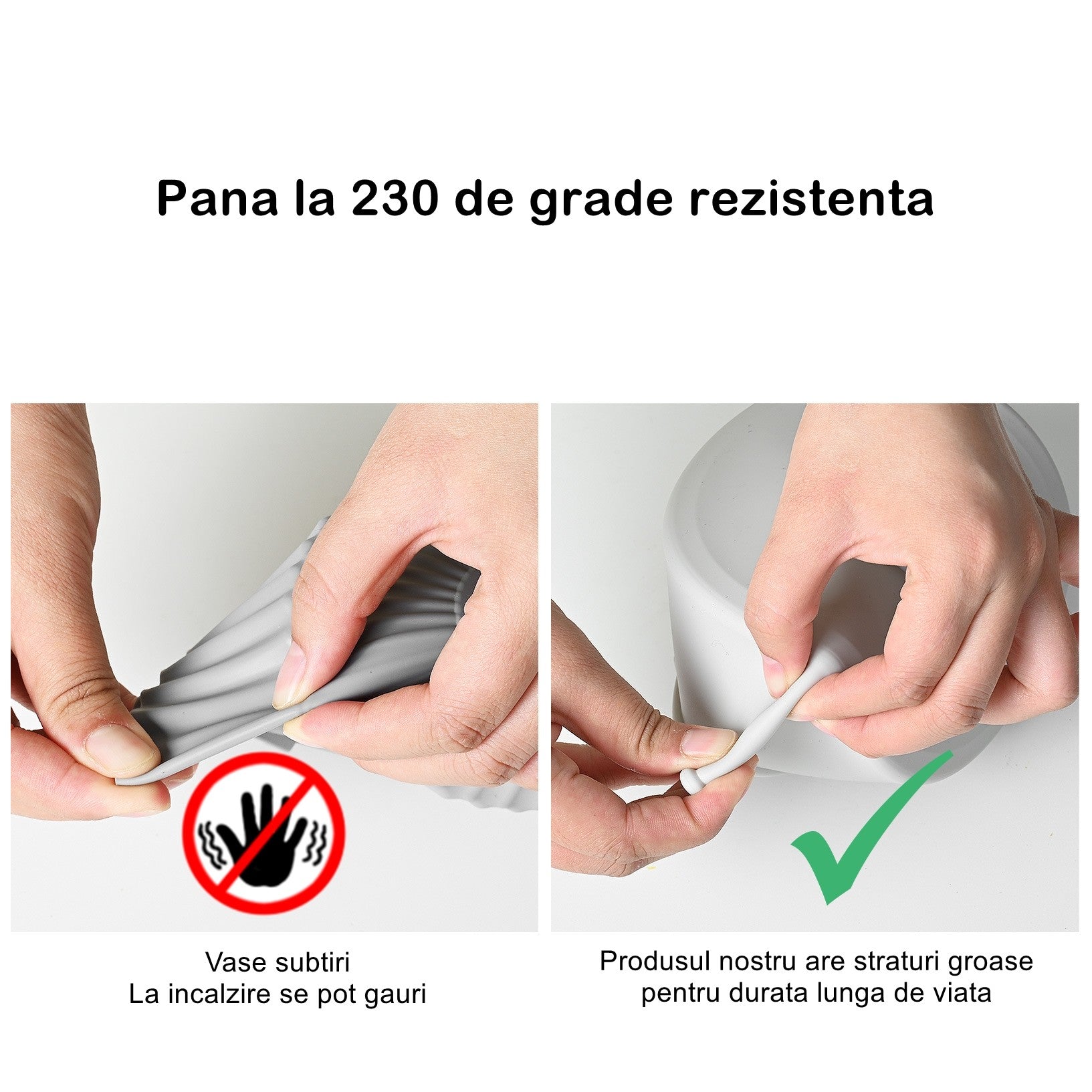 Set 2 tavi din silicon ecologic pentru air fryer Flippy, temperatura maxima 230 grade, reutilizabile, reciclabile, cu manere anti-alunecare, fund antiaderent, 18.7 x 19.5 x 7 cm, gri-2