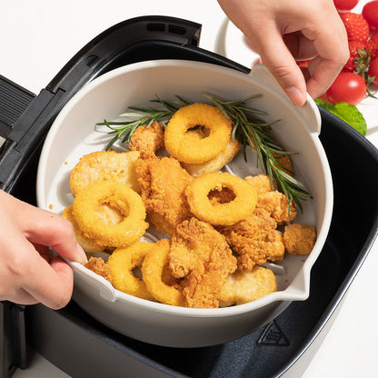 Set 2 tavi din silicon ecologic pentru air fryer Flippy, temperatura maxima 230 grade, reutilizabile, reciclabile, cu manere anti-alunecare, fund antiaderent, 18.7 x 19.5 x 7 cm, gri-6