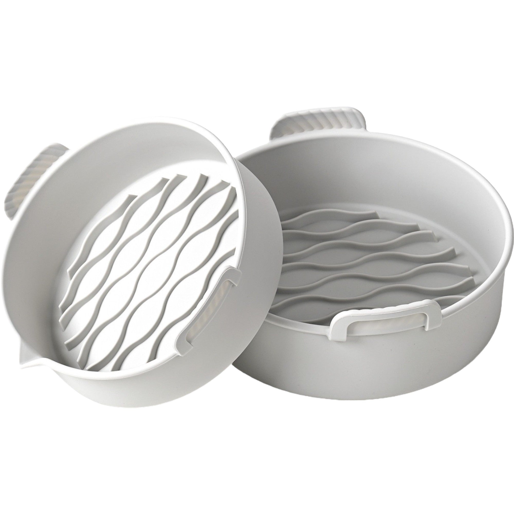 Set 2 tavi din silicon ecologic pentru air fryer Flippy, temperatura maxima 230 grade, reutilizabile, reciclabile, cu manere anti-alunecare, fund antiaderent, 18.7 x 19.5 x 7 cm, gri-0