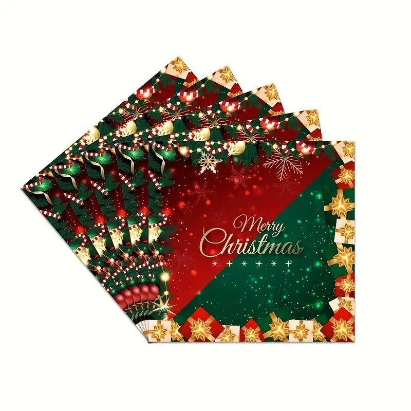 Set 20 de Servetele de Masa, Merry Christmas, Flippy, Tematica Craciun, 16.5 cm, Verde/Rosu-0