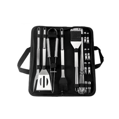 Set 20 Ustensile pentru Gratar, Flippy, din Otel Inoxidabil, Geanta Oxford, Argintiu-0
