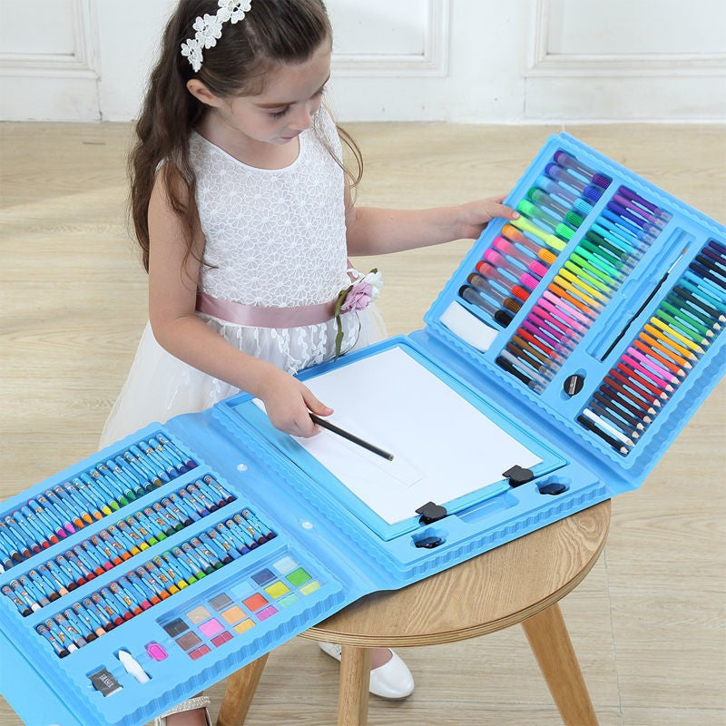 Set 208 Piese, Complet pentru Pictura si Desen, Flippy, Tip Servieta, 3-12 Ani, 32.6 x 27.7 x 6 cm, Albastru-1
