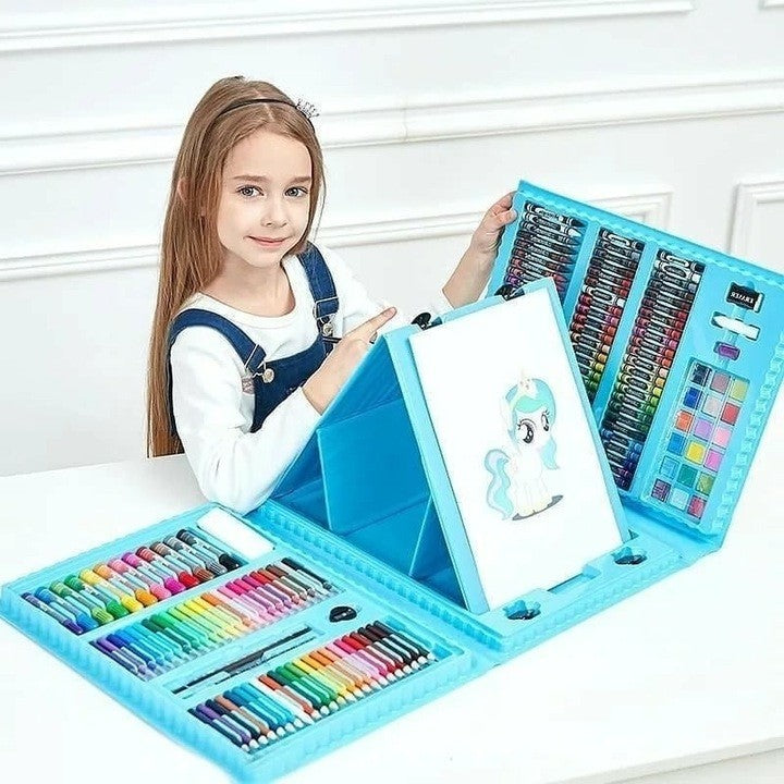 Set 208 Piese, Complet pentru Pictura si Desen, Flippy, Tip Servieta, 3-12 Ani, 32.6 x 27.7 x 6 cm, Albastru-6