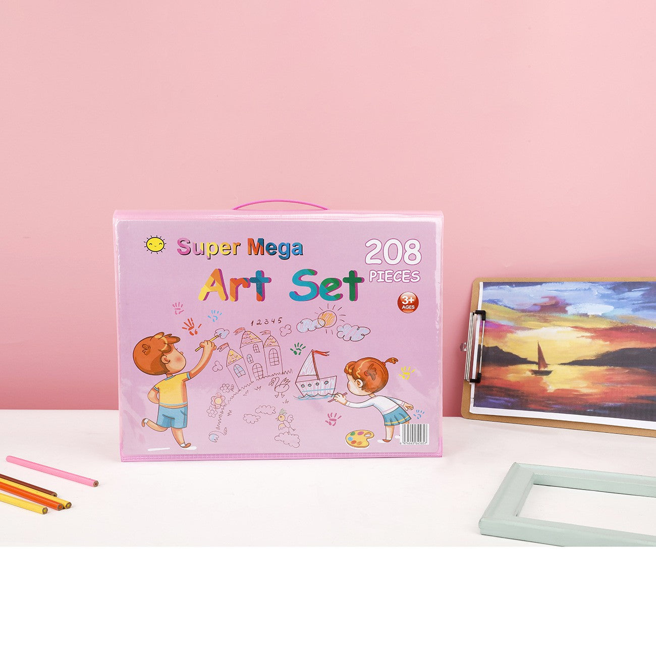 Set 208 Piese, Complet pentru Pictura si Desen, Flippy, Tip Servieta, 3-12 Ani, 32.6 x 27.7 x 6 cm, Roz-2
