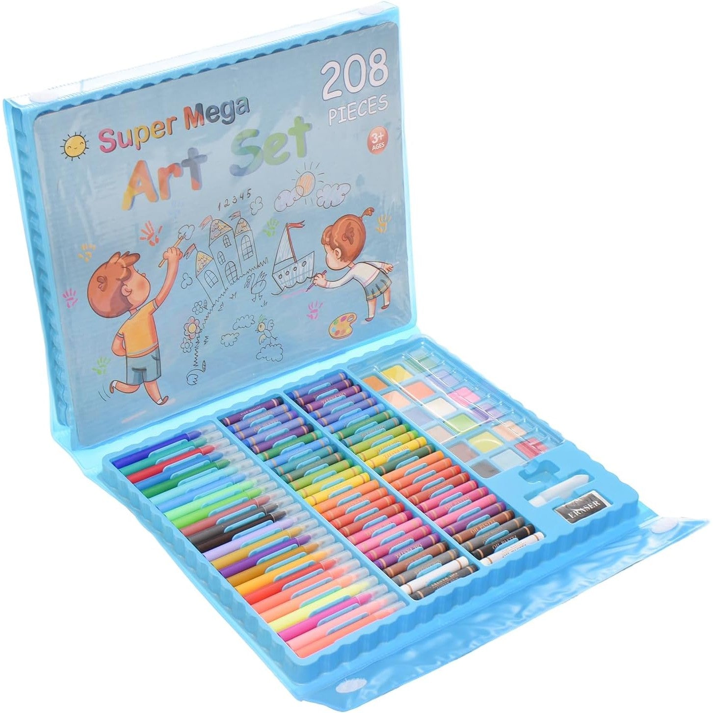 Set 208 Piese, Complet pentru Pictura si Desen, Flippy, Tip Servieta, 3-12 Ani, 40.5 x 5 x 30 cm, Albastru-4