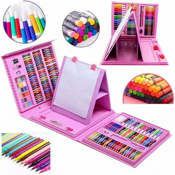 Set 208 Piese, Complet pentru Pictura si Desen, Flippy, Tip Servieta, 3-12 Ani, 40.5 x 5 x 30 cm, Roz-1