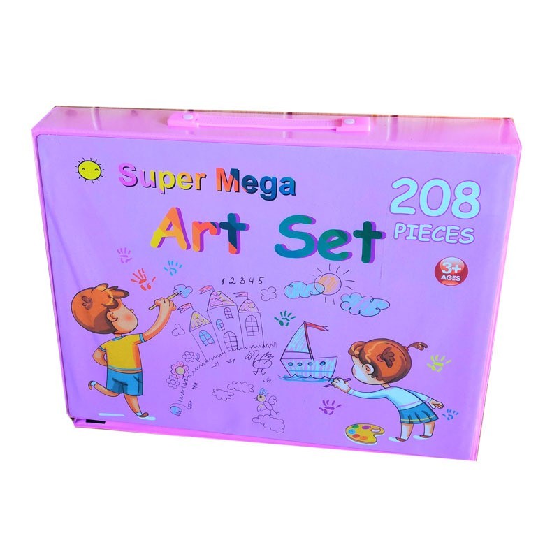 Set 208 Piese, Complet pentru Pictura si Desen, Flippy, Tip Servieta, 3-12 Ani, 40.5 x 5 x 30 cm, Roz-3