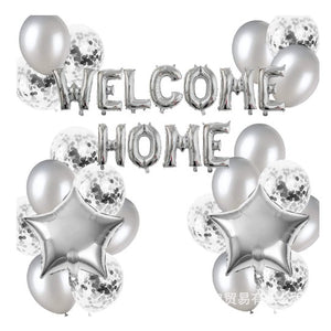 Set 22 de piese baloane folie si latex, 20 baloane latex, 2 baloane stea Folie, 1 set Welcome Home, argintiu-0